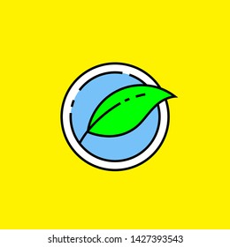 Eco leaf line icon. Green nature symbol. Environment ecology graphic isolated on yellow background. Vector illustration.
