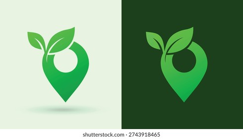 Eco Leaf Location Pin Logo Green Map Navigation Place Modern Icon
