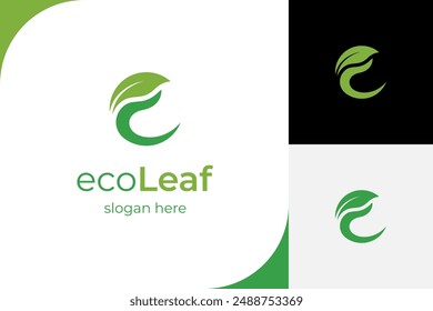 eco leaf logo icon design, round foliage graphic element ecology leaf energy logo symbol