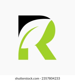 Eco Leaf Logo On Letter R Concept With bio leaf icon