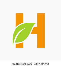 Eco Leaf Logo On Letter H Concept With bio leaf icon