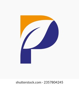 Eco Leaf Logo On Letter P Concept With bio leaf icon