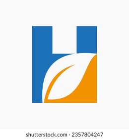 Eco Leaf Logo On Letter H Concept With bio leaf icon
