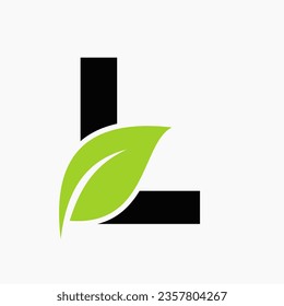 Eco Leaf Logo On Letter L Concept With bio leaf icon