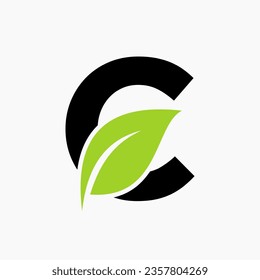 Eco Leaf Logo On Letter C Concept With bio leaf icon