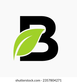 Eco Leaf Logo On Letter B Concept With bio leaf icon