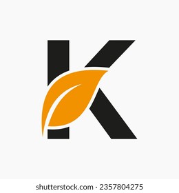 Eco Leaf Logo On Letter K Concept With bio leaf icon