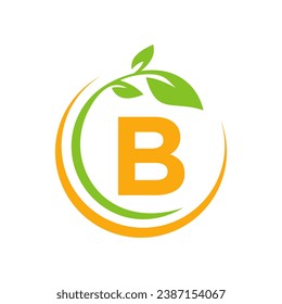Eco Leaf Logo On Letter B Vector Template