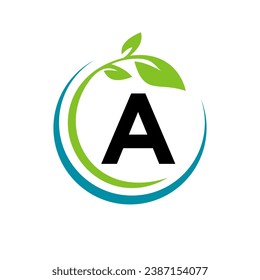 Eco Leaf Logo On Letter A Vector Template