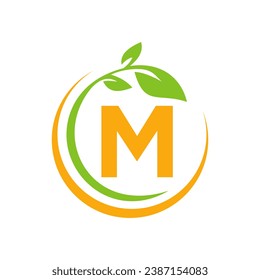 Eco Leaf Logo On Letter M Vector Template