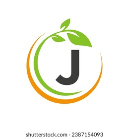 Logotipo De Hoja Ecológica En La Plantilla De Vector De Letra J