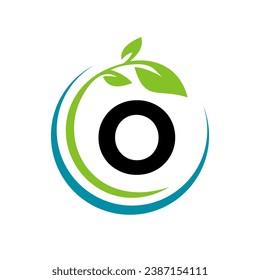 Öko-Leaf-Logo auf Buchstabe O Vektorvorlage