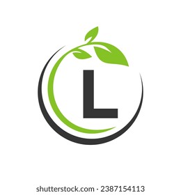 Eco Leaf Logo On Letter L Vector Template