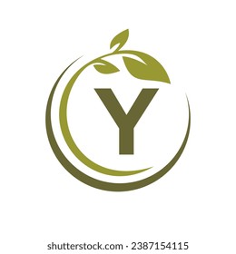 Eco Leaf Logo On Letter Y Vector Template