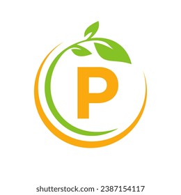 Eco Leaf Logo On Letter P Vector Template
