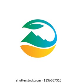 eco leaf mountain round logo