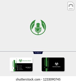 eco leaf podcast creative logo template vector illustration, get free business card design template