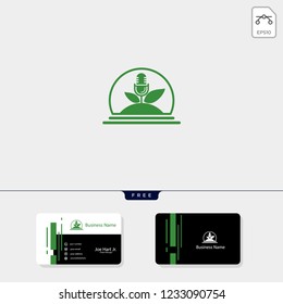 eco leaf podcast creative logo template vector illustration, get free business card design template