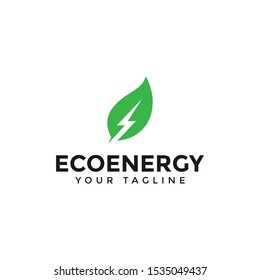 Eco Leaf and Power Energy Lightning Bolt Logo Design Template