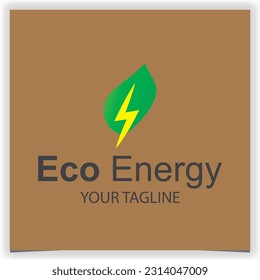 Eco leaf and power, renewable energy lightning bolt logo premium elegant template vector eps 10