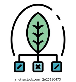 Icono de cultivo inteligente de hojas ecológicas. Esquema eco hoja inteligente de crecimiento de color de icono de Vector plano aislado