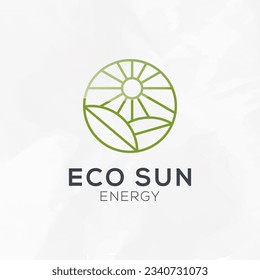Eco Leaf Sun Energy Logo Design Vector Template. 
