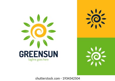 Eco Leaf Sun Logo Design Vector Template. Eco Sun Logo Template Design Vector