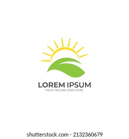 Eco leaf Sun Logo Design Vector Template. Eco Sun Logo Template Design Vector