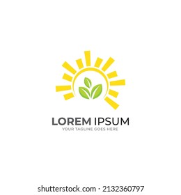 Plantilla vectorial de diseño de logotipo solar de hoja ecológica. Vector de diseño de plantillas de logotipo Eco Sun