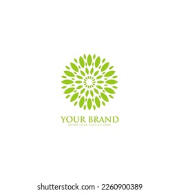 Eco Leaf Sun Logo Design. Green leaf sun logo template, vector
