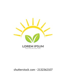 Eco Leaf Sun Logo vector template.