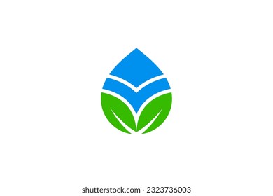 Eco leaf water drop logo design template