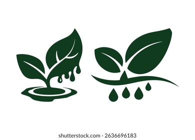 Eco Leaf and Water Drop Logo Icons for Sustainability and Nature Concepts