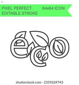 ECO con hojas. iconos de ecología .Stroke editable. 64x64 Pixel Perfecto.