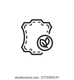 Eco leather line icon with leaf symbol for vegan material