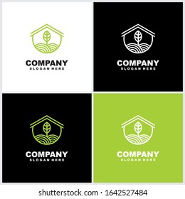 Eco leaves house logo icon design template elements