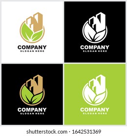 Eco leaves house logo icon design template elements