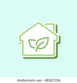 eco leaves and house thin line icon