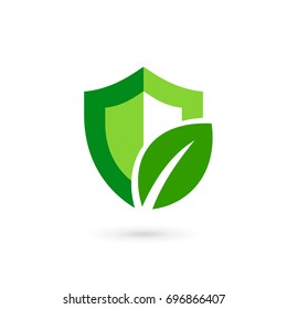 Eco Leaves Shield Logo Icon Design Template Elements