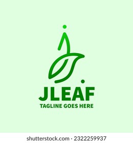 eco letter j logo template , combination of  letter j and leaf line art logo template,