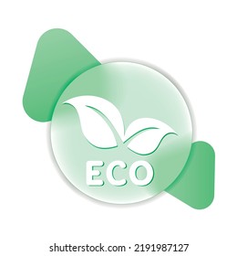 Eco lettering round vector illustration of design element for label or promo badge of zero waste production in glassmorphism style
