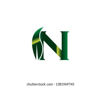eco letters N logo with leaves. - Vector
