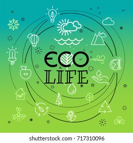 Eco life concept. Different thin line icons included