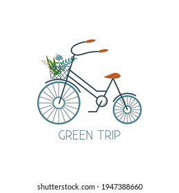 Eco life concept of environmental and ecology. Vector illustration with tricycle and flowers basket. Tricycle environmental friendly. Zero waste. Go green.