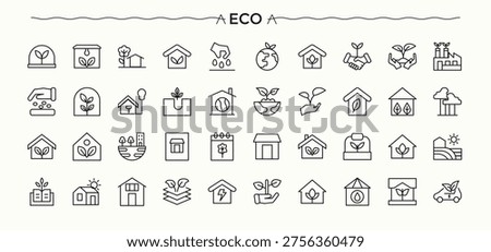 Eco Life icon pack. House simple line vector icons. Outline symbol collection. Tree icon set. Editable vector illustration.