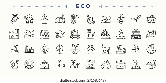 Conjunto de iconos simples de Eco Life. Eco iconos para el Sitio web. Colección de símbolo de contorno. Conjunto de iconos de línea de árbol. Trazo editable. Ilustración vectorial.