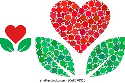 Mosaico vectorial de vida ecológica de puntos redondos de diferentes tamaños y colores. Los puntos de círculo se organizan en ilustraciones de vector de vida ecológica. Ilustración del vector abstracto.