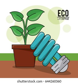 eco lifestyle bulb light pot plant energy symbol