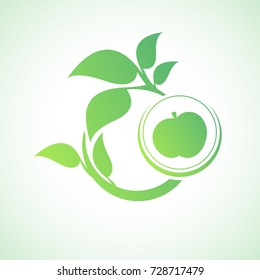 Eco lifestyle concept template. Apple with leafs.