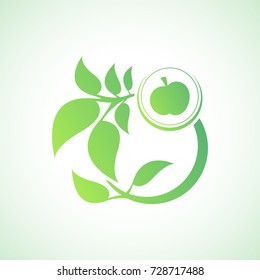 Eco lifestyle concept template. Apple with leafs.